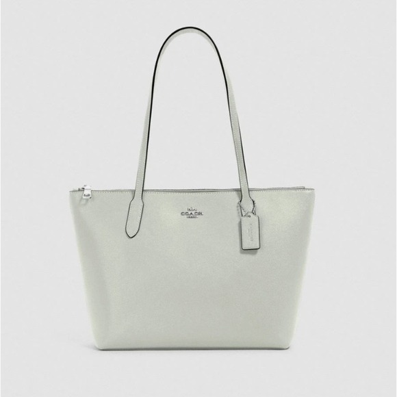 Coach Handbags - Coach Signature Crossgrain Leather Zip Top Tote Bag Light Sage 4454